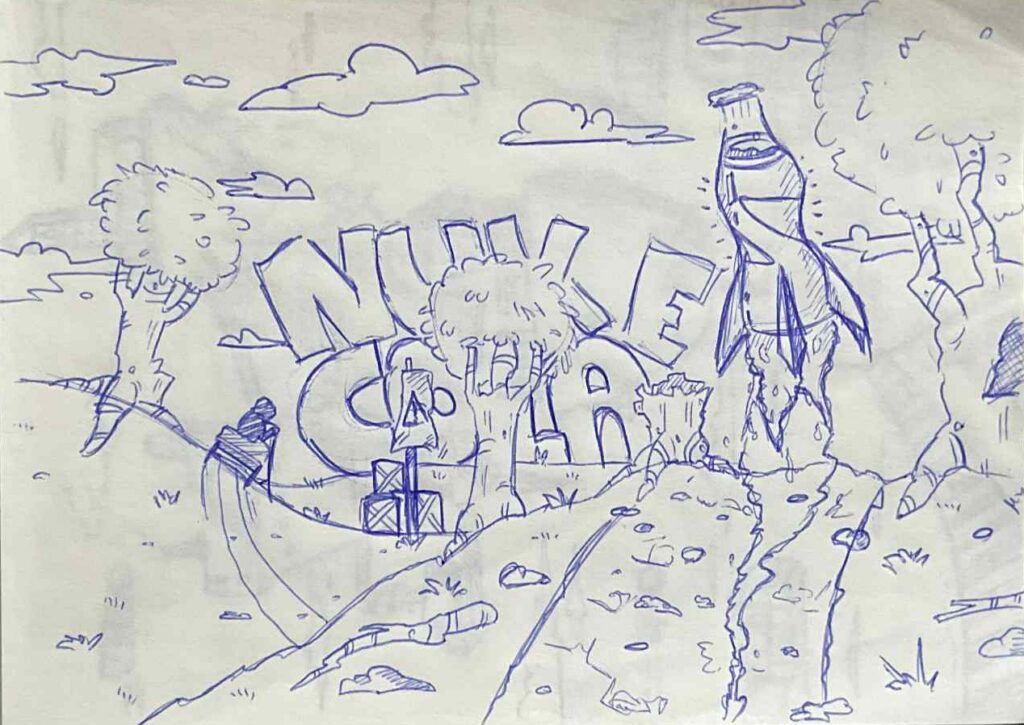 Een schetsboek tekening gemaakt met balpen