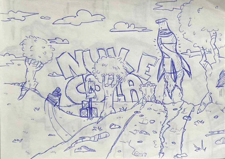 Een schetsboek tekening gemaakt met balpen
