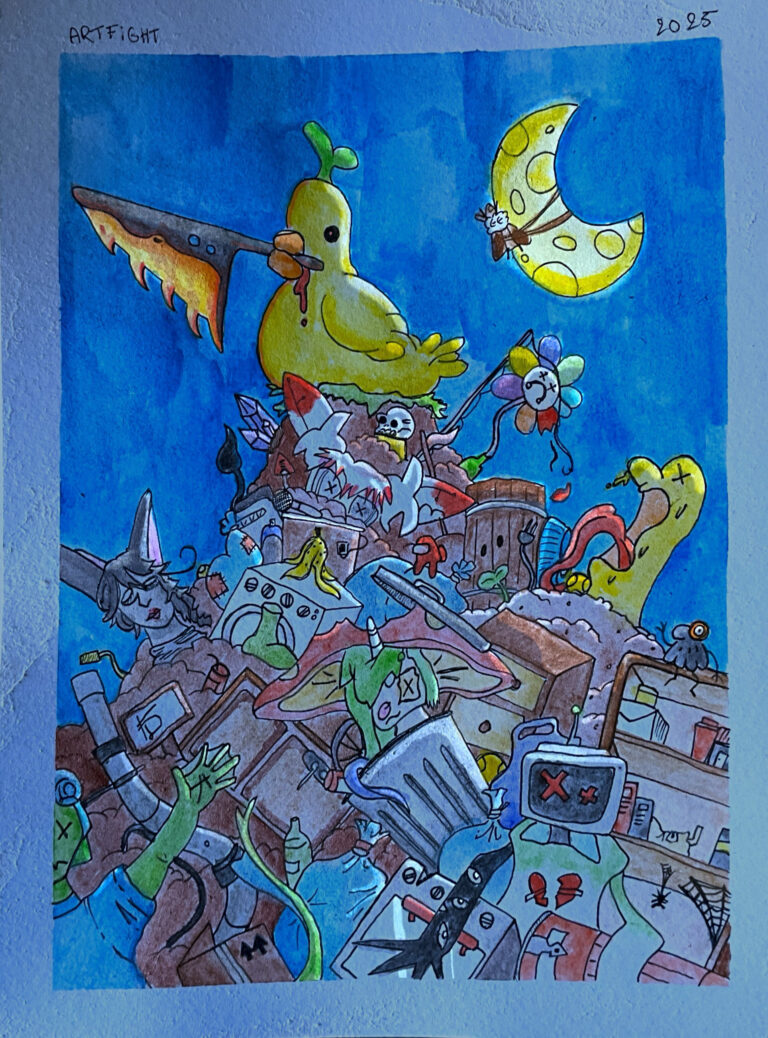 Een aquarel tekening over verschillende original characters in Artfight