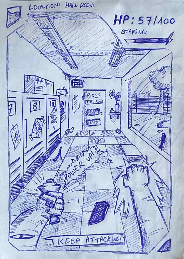 Een schetsboek tekening gemaakt met balpen